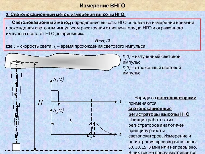 Измерение ВНГО 2. Светолокационный метод измерения высоты НГО. Светолокационный метод определения высоты