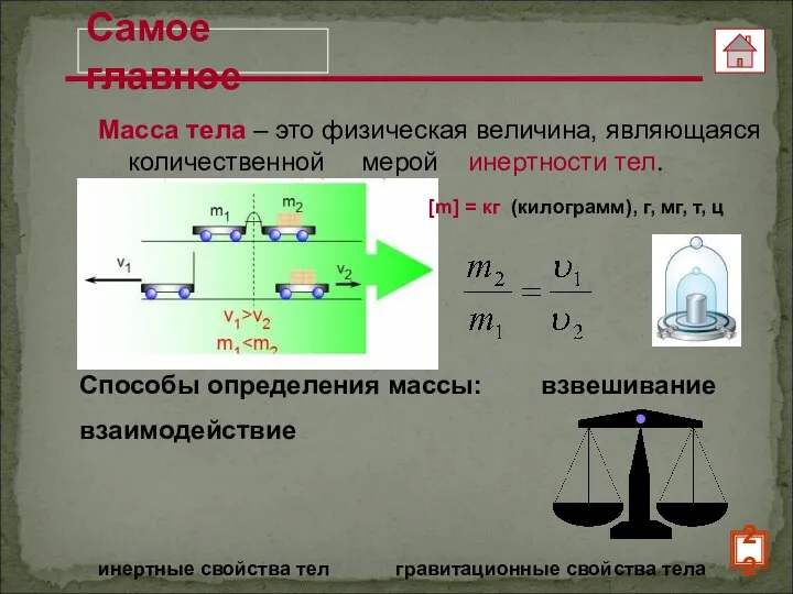 Самое главное Масса тела – это физическая величина, являющаяся количественной мерой инертности