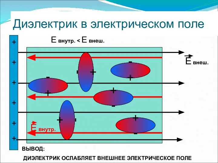 Диэлектрик в электрическом поле + - + + + + + +