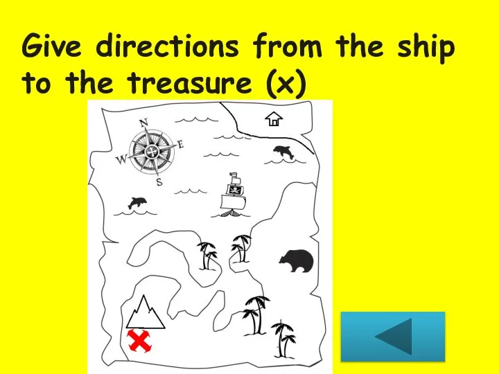 Give directions from the ship to the treasure (x)