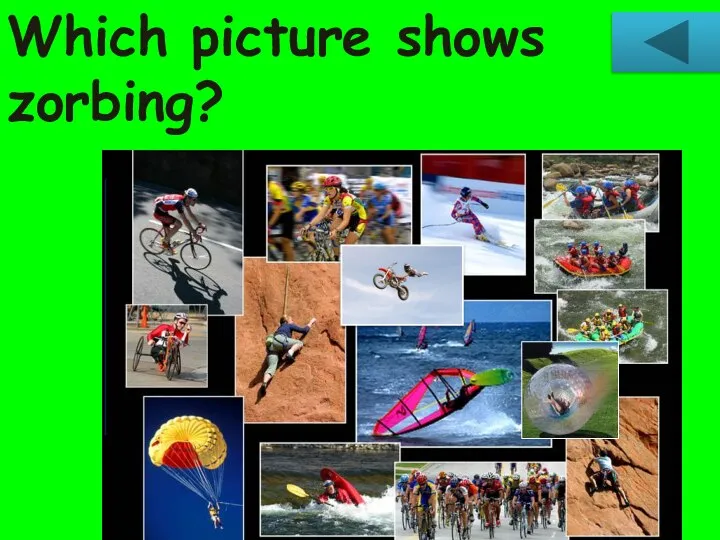 Which picture shows zorbing?