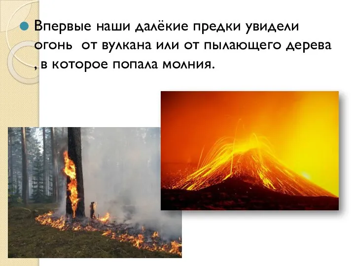 Впервые наши далёкие предки увидели огонь от вулкана или от пылающего дерева
