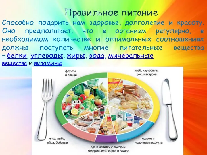 Правильное питание Способно подарить нам здоровье, долголетие и красоту. Оно предполагает, что