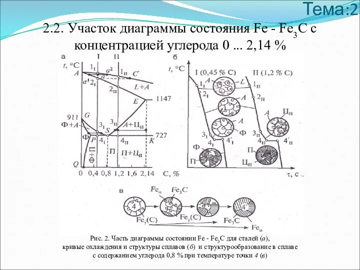 Тема:2 2.2. Участок диаграммы состояния Fе - Fе3С с концентрацией углерода 0