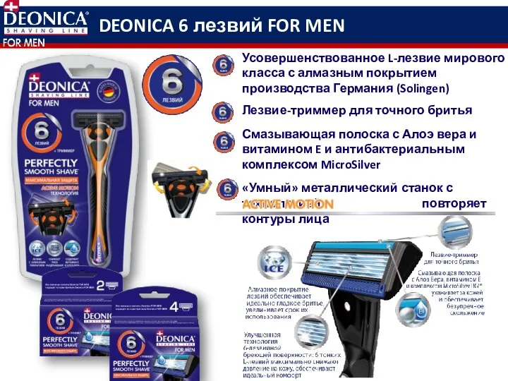 DEONICA 6 лезвий FOR MEN Усовершенствованное L-лезвие мирового класса с алмазным покрытием