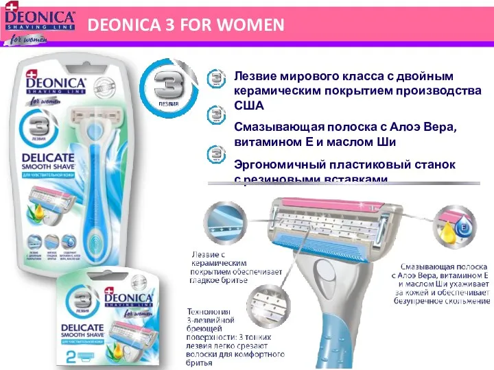 DEONICA 3 FOR WOMEN Лезвие мирового класса с двойным керамическим покрытием производства