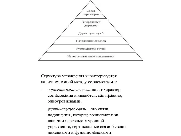 Рисунок 1 – Уровни управления организационной структуры Структура управления характеризуется наличием связей