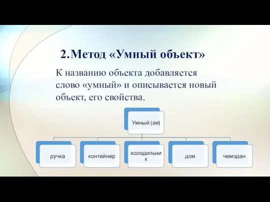 2. Метод «Умный объект» К названию объекта добавляется слово «умный» и описывается новый объект, его свойства.