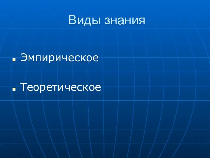 Виды знания Эмпирическое Теоретическое