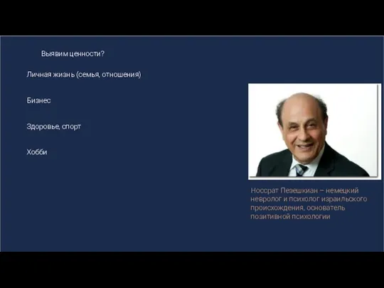Носсрат Пезешкиан – немецкий невролог и психолог израильского происхождения, основатель позитивной психологии