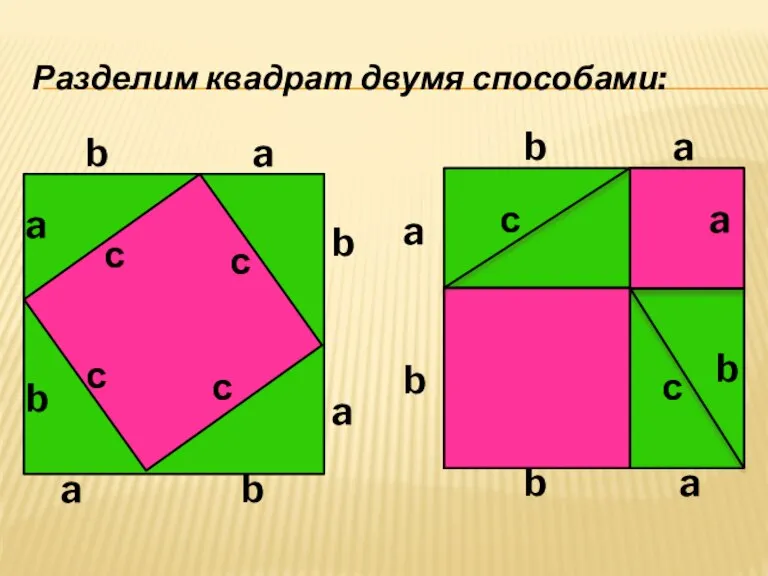 Разделим квадрат двумя способами: a a a a a a a a