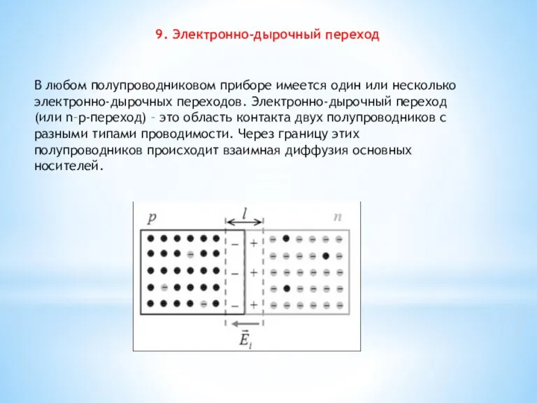 9. Электронно-дырочный переход В любом полупроводниковом приборе имеется один или несколько электронно-дырочных