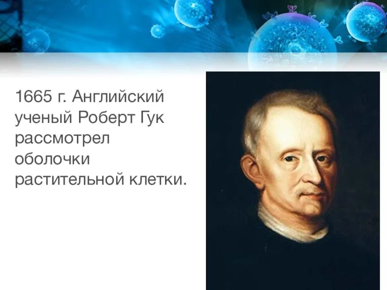 1665 г. Английский ученый Роберт Гук рассмотрел оболочки растительной клетки.