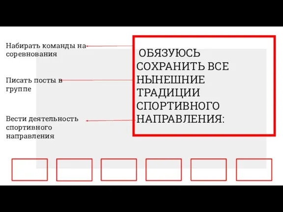 ОБЯЗУЮСЬ СОХРАНИТЬ ВСЕ НЫНЕШНИЕ ТРАДИЦИИ СПОРТИВНОГО НАПРАВЛЕНИЯ: Набирать команды на соревнования Писать