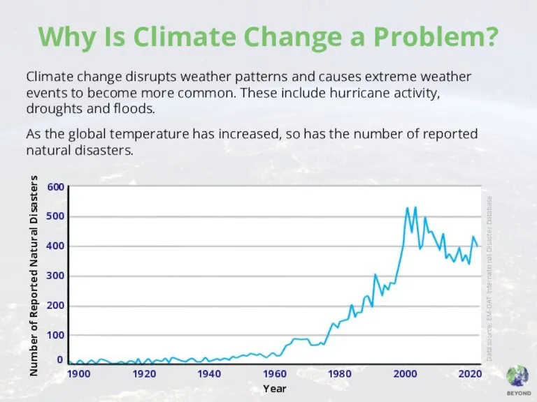 Why Is Climate Change a Problem? Climate change disrupts weather patterns and