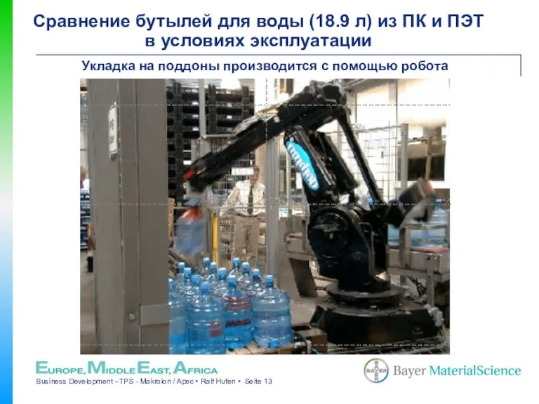 Укладка на поддоны производится с помощью робота Сравнение бутылей для воды (18.9