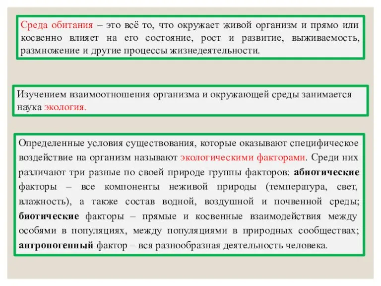 Среда обитания – это всё то, что окружает живой организм и прямо