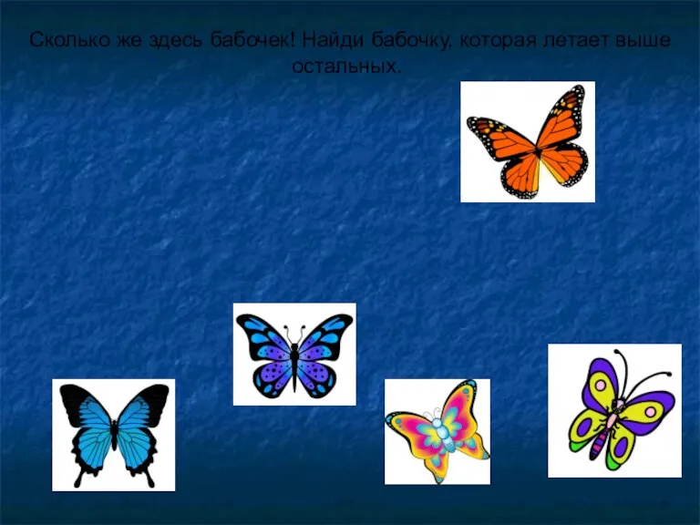 Сколько же здесь бабочек! Найди бабочку, которая летает выше остальных.