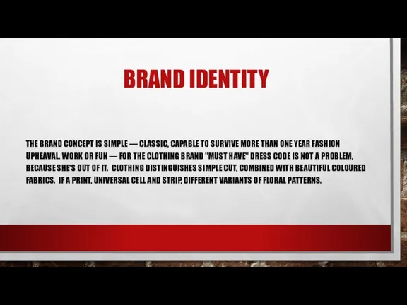 BRAND IDENTITY THE BRAND CONCEPT IS SIMPLE — CLASSIC, CAPABLE TO SURVIVE
