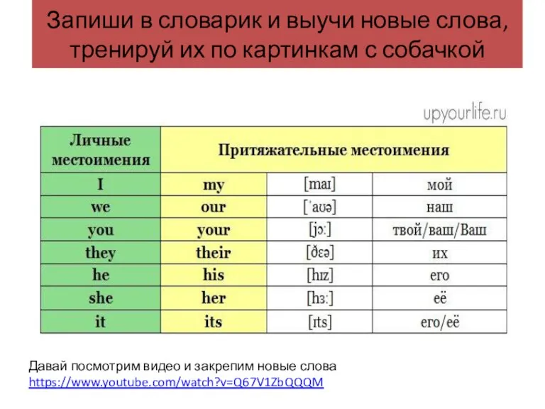 Запиши в словарик и выучи новые слова, тренируй их по картинкам с