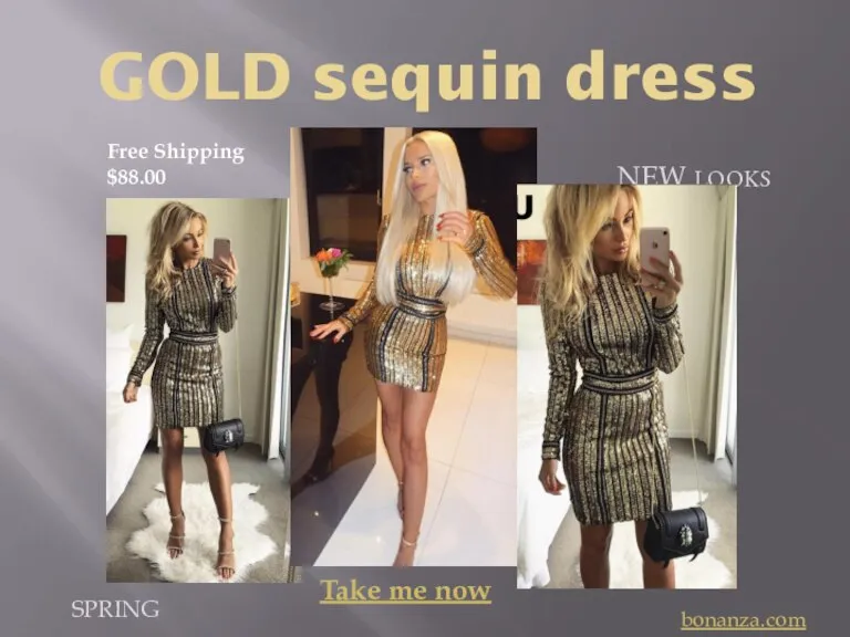 GOLD sequin dress NEW LOOKS SPRING bonanza.com Take me now Free Shipping $88.00