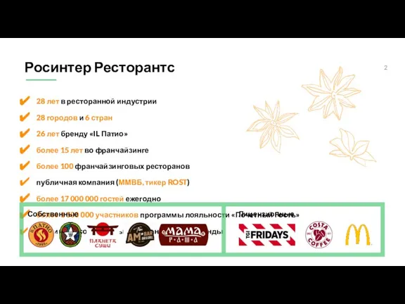 Росинтер Ресторантс 28 лет в ресторанной индустрии 28 городов и 6 стран