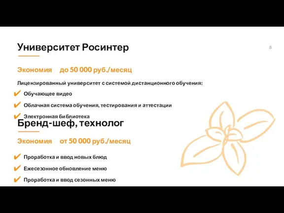 Университет Росинтер Бренд-шеф, технолог Экономия от 50 000 руб./месяц Проработка и ввод