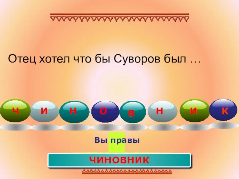 Отец хотел что бы Суворов был … ЧИНОВНИК Вы правы И Ч