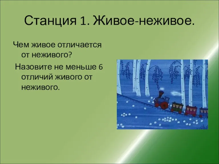 Станция 1. Живое-неживое. Чем живое отличается от неживого? Назовите не меньше 6 отличий живого от неживого.