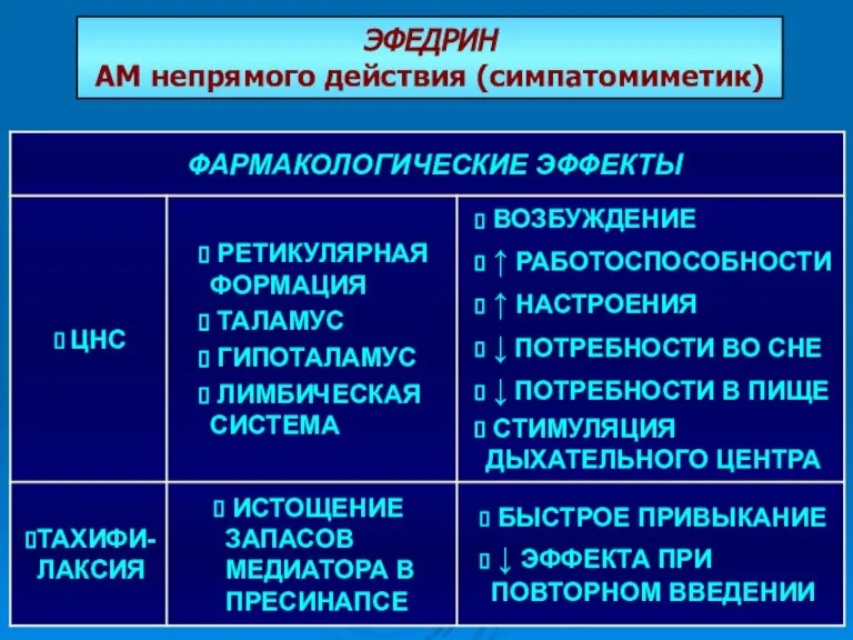 ЭФЕДРИН АМ непрямого действия (симпатомиметик)