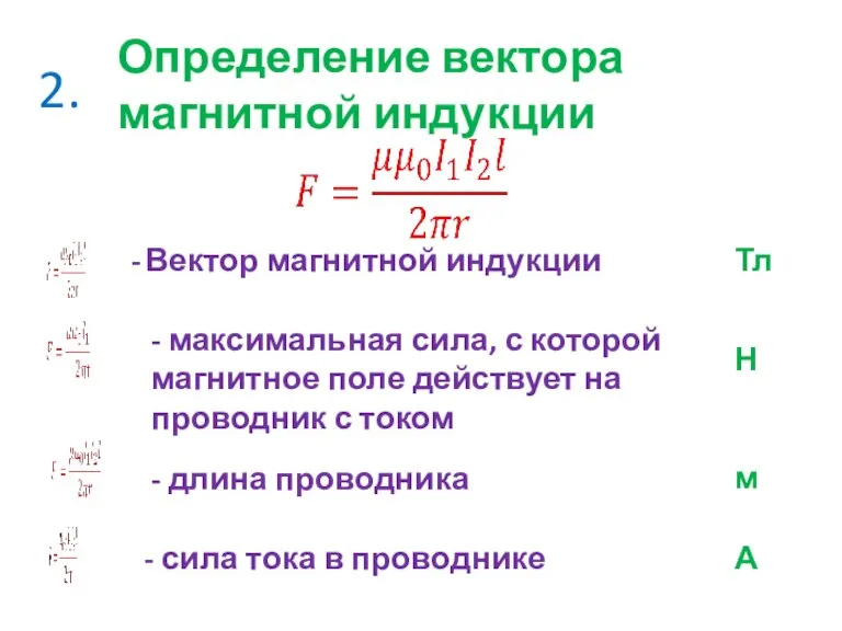 2. Определение вектора магнитной индукции - Вектор магнитной индукции - максимальная сила,