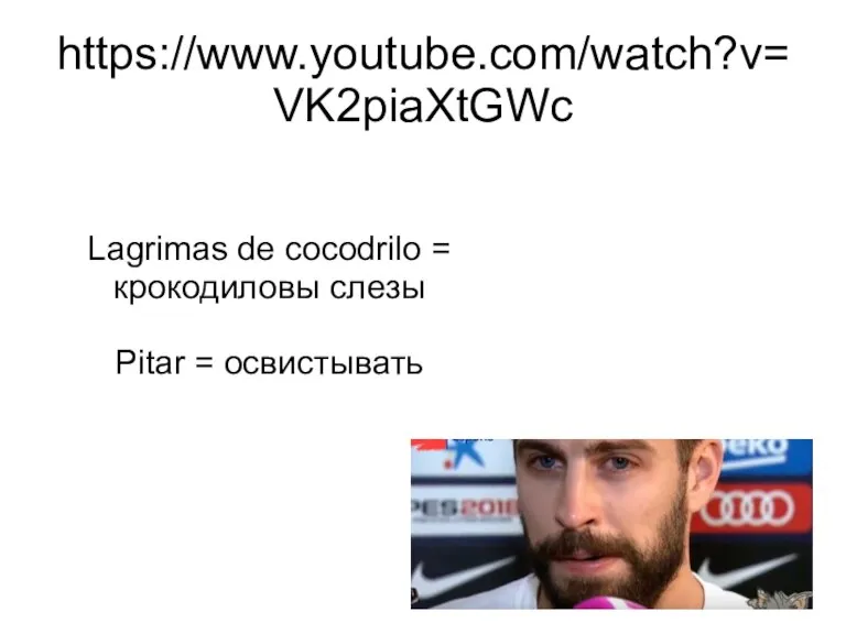 https://www.youtube.com/watch?v=VK2piaXtGWc Lagrimas de cocodrilo = крокодиловы слезы Pitar = освистывать