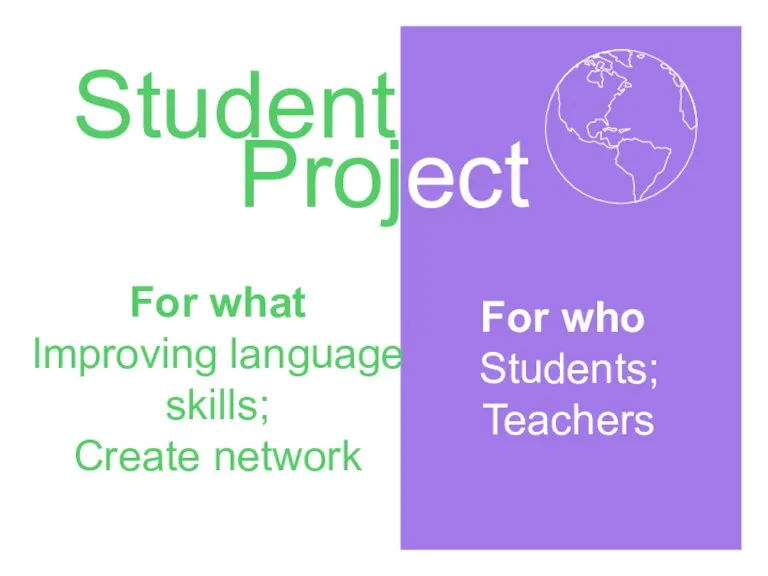 Student For who Students; Teachers Project For what Improving language skills; Create network