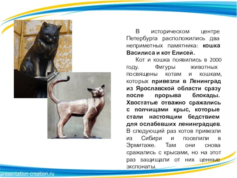 В историческом центре Петербурга расположились два неприметных памятника: кошка Василиса и кот