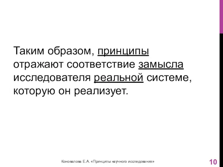 Таким образом, принципы отражают соответствие замысла исследователя реальной системе, которую он реализует.