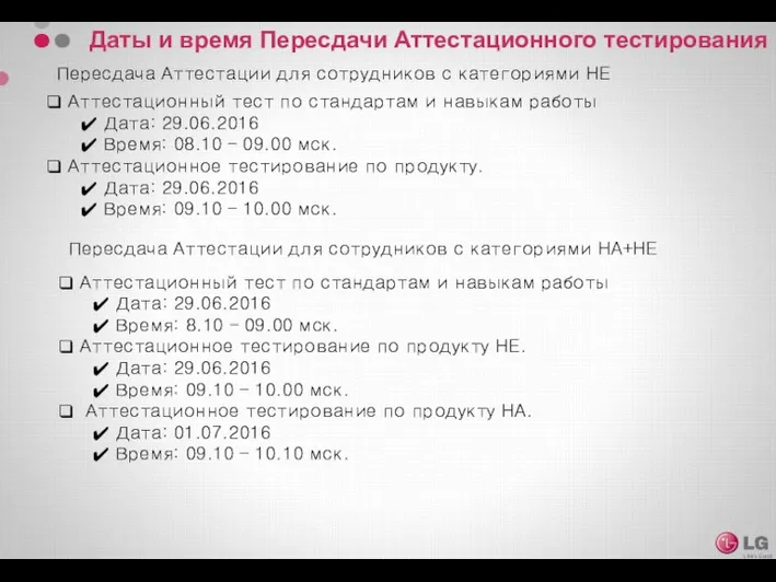 Даты и время Пересдачи Аттестационного тестирования Аттестационный тест по стандартам и навыкам