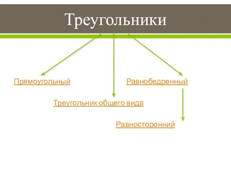 Треугольники Прямоугольный Равнобедренный Треугольник общего вида Равносторонний