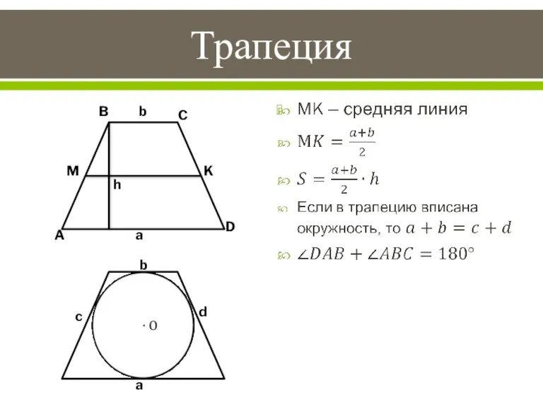 Трапеция M K b a a b c d h A B C D