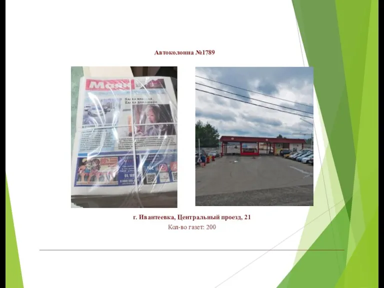 Автоколонна №1789 г. Ивантеевка, Центральный проезд, 21 Кол-во газет: 200