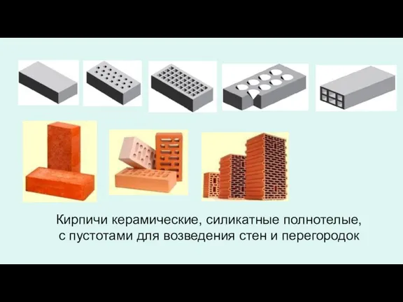 Кирпичи керамические, силикатные полнотелые, с пустотами для возведения стен и перегородок