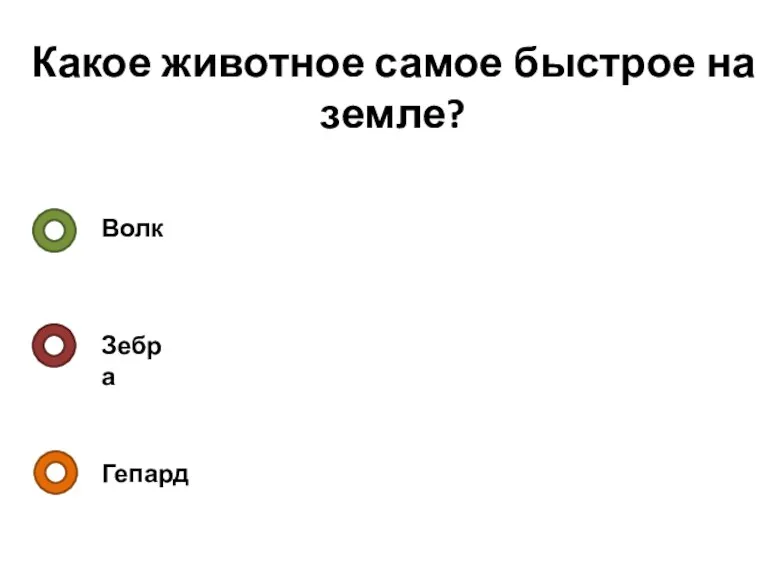 Какое животное самое быстрое на земле? Волк Зебра Гепард