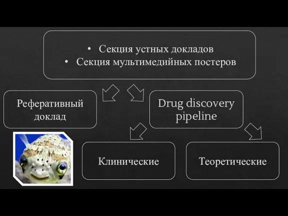 Секция устных докладов Секция мультимедийных постеров Реферативный доклад Drug discovery pipeline Клинические Теоретические