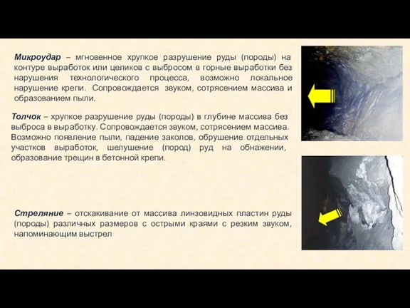 Микроудар – мгновенное хрупкое разрушение руды (породы) на контуре выработок или целиков