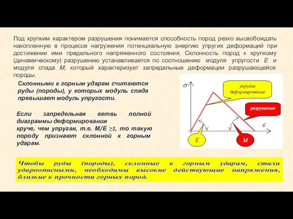 Под хрупким характером разрушения понимается способность пород резко высвобождать накопленную в процессе