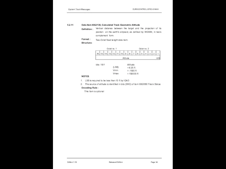 System Track Messages EUROCONTROL-SPEC-0149-9 5.2.11 Edition:1.19 Released Edition Page 34 Data Item