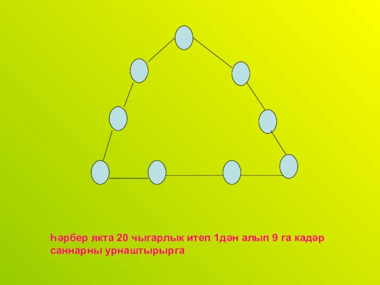 Һәрбер якта 20 чыгарлык итеп 1дән алып 9 га кадәр саннарны урнаштырырга