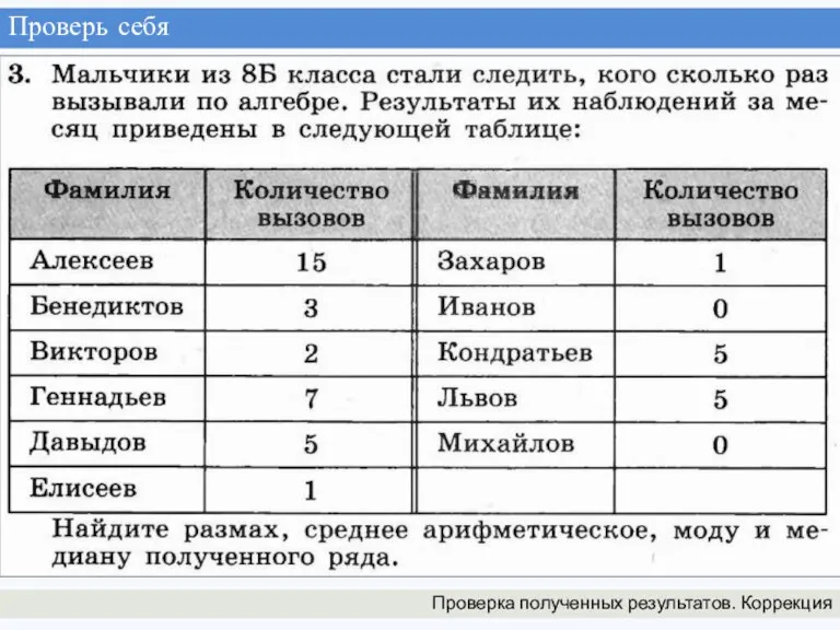 Проверь себя Проверка полученных результатов. Коррекция