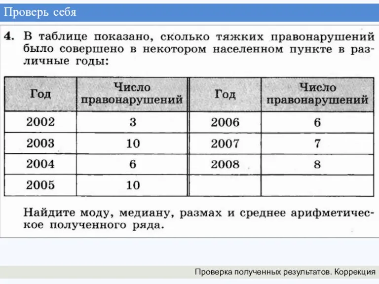 Проверь себя Проверка полученных результатов. Коррекция