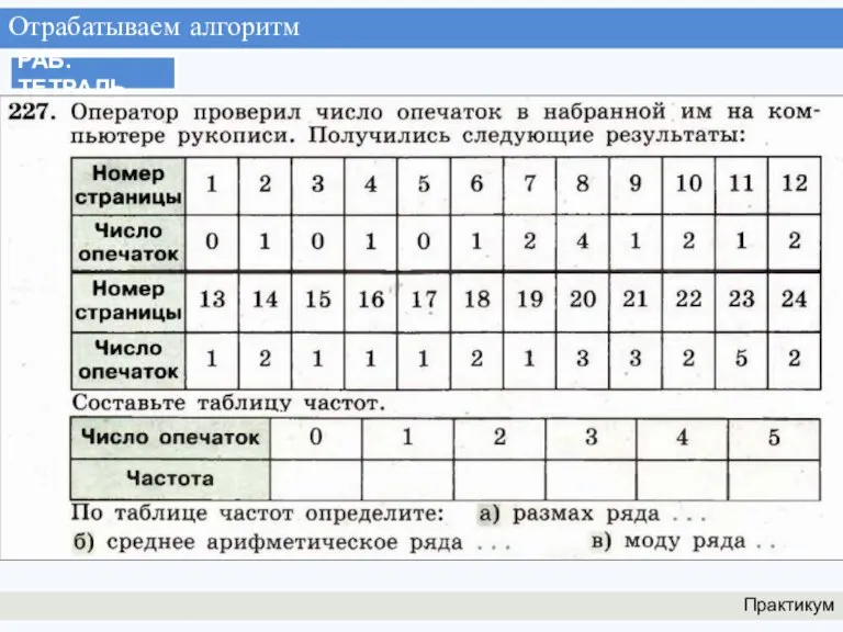 Отрабатываем алгоритм Практикум РАБ. ТЕТРАДЬ