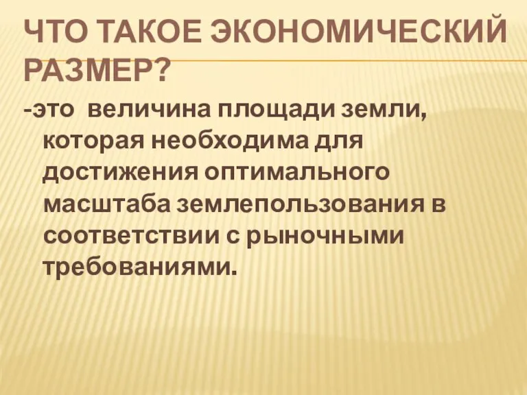 ЧТО ТАКОЕ ЭКОНОМИЧЕСКИЙ РАЗМЕР? -это величина площади земли, которая необходима для достижения